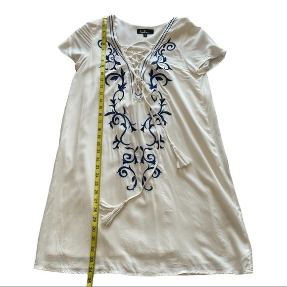 Lulu’s Down in Kokomo Ivory Embroidered Shift Dress S Festival Bridal Flowy - Picture 8 of 12